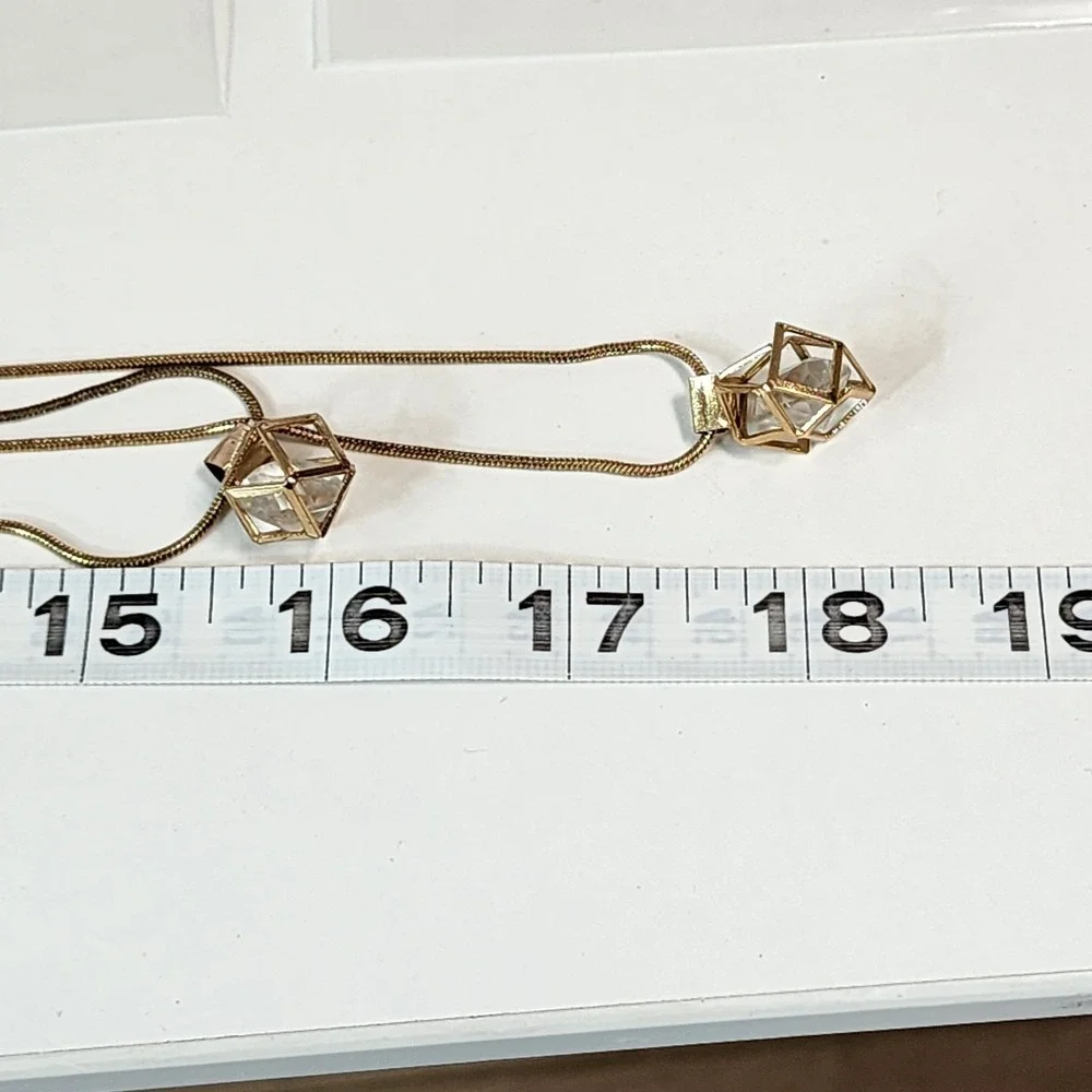 Gold Tone Layered Necklace Set 2 Clear Faceted Geometric Cage Pendants Gift